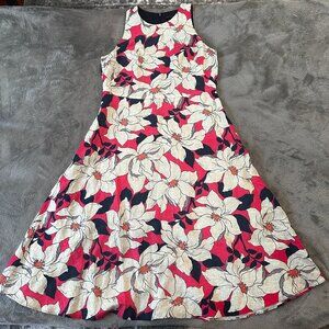 Ann Taylor Linen Blend Fit and Flare Floral Midi Dress Women's 12 Sleeveless
